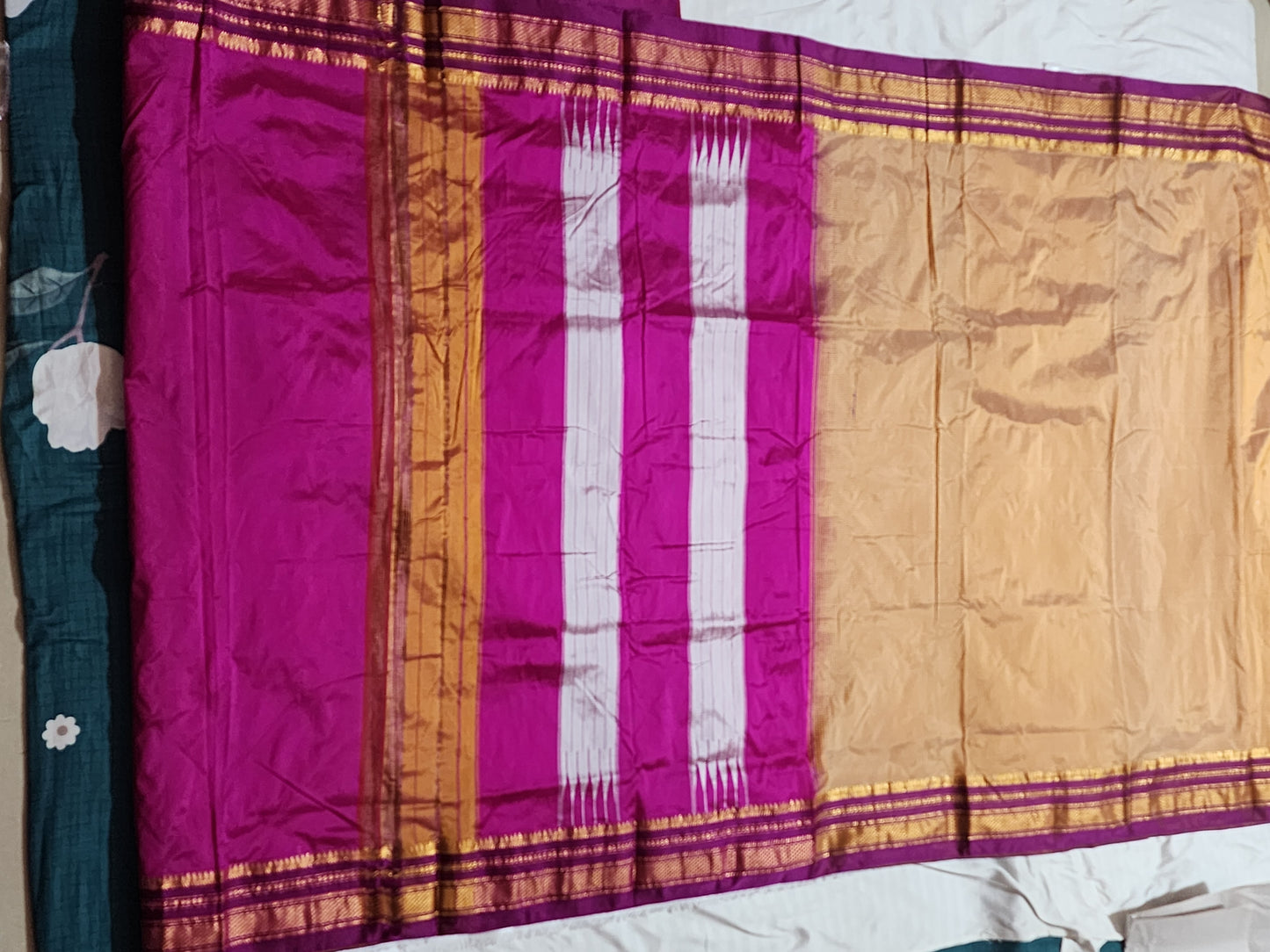 Peach Checked Ilkal Saree with Rich Pink Border