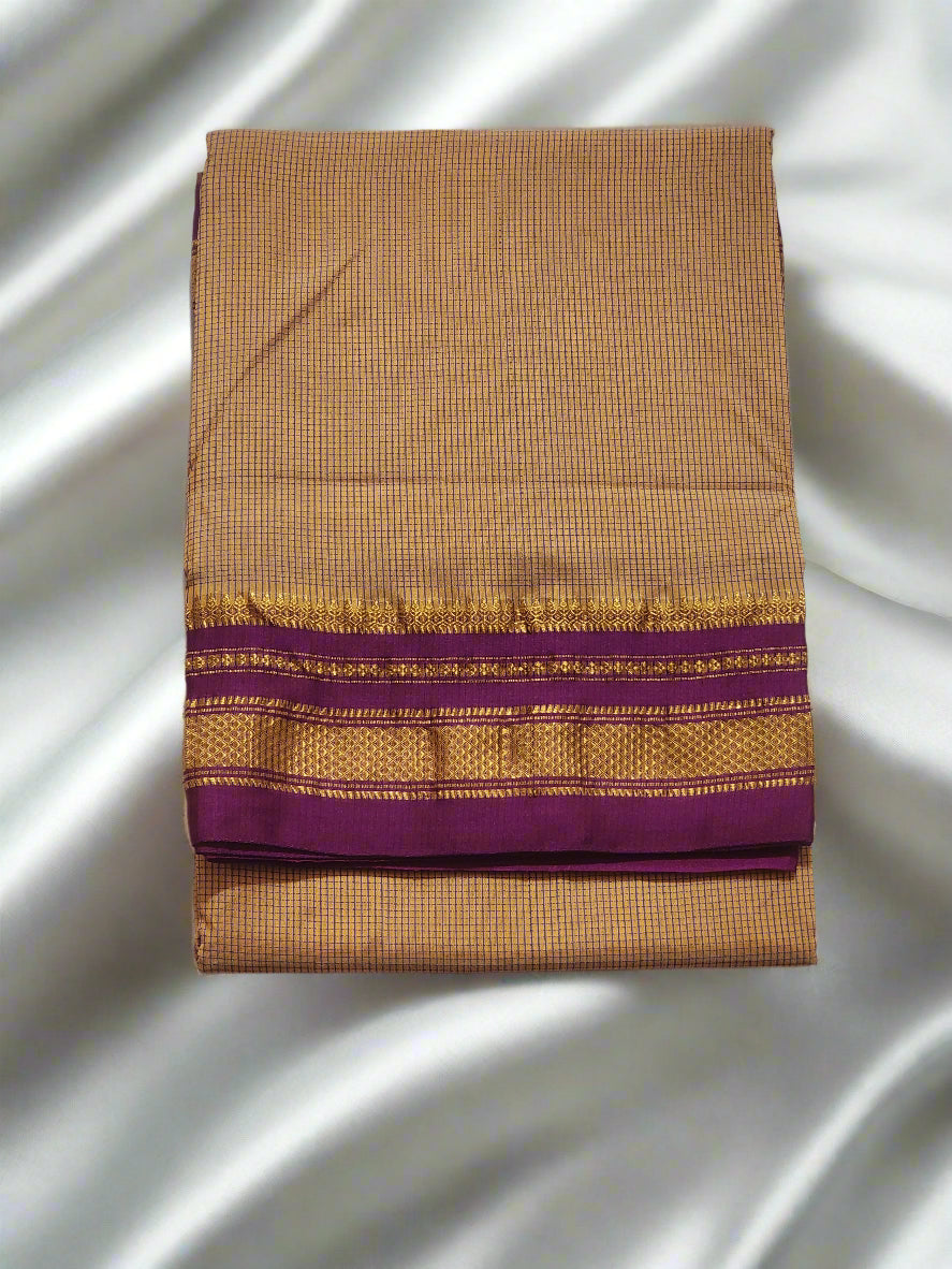 Peach Checked Ilkal Saree with Rich Pink Border