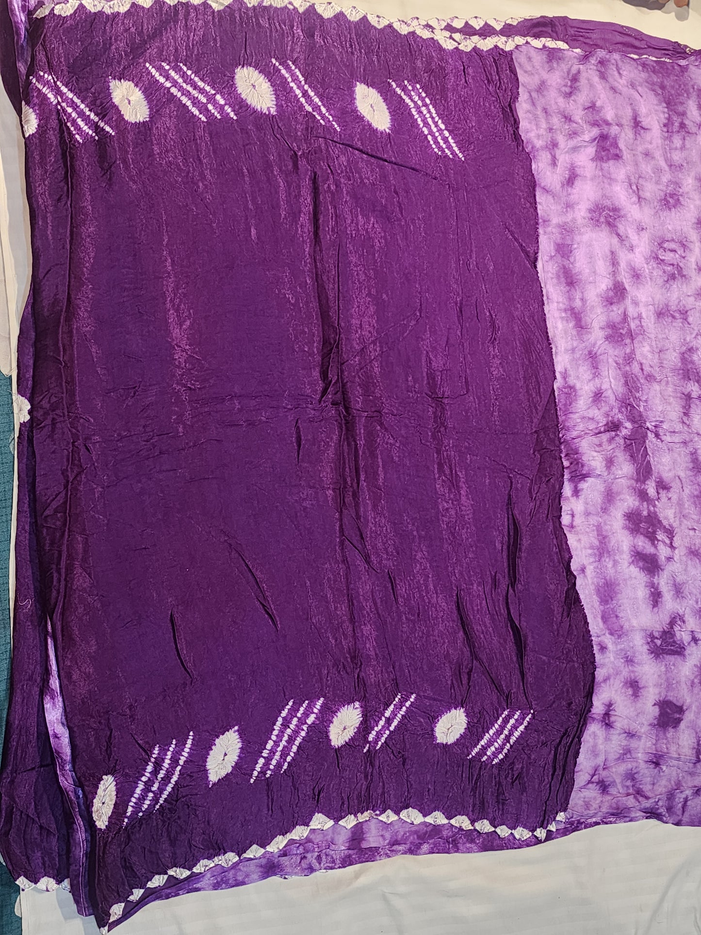 Dark Purple Bandhani Modal Silk Saree with Golden Panels