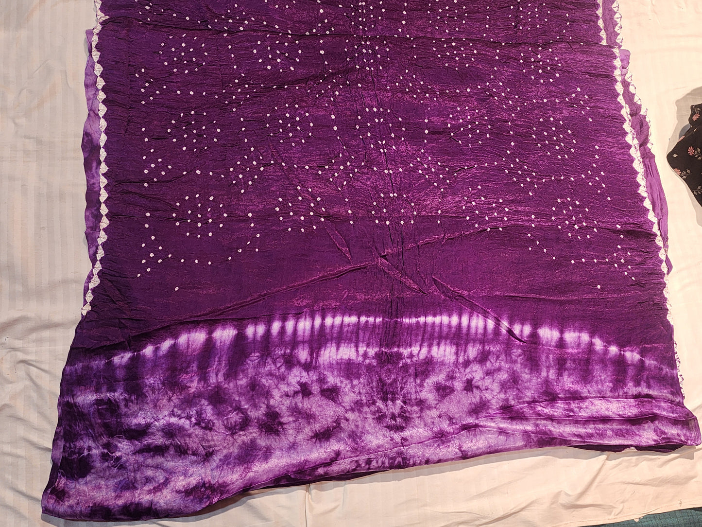 Dark Purple Bandhani Modal Silk Saree with Golden Panels