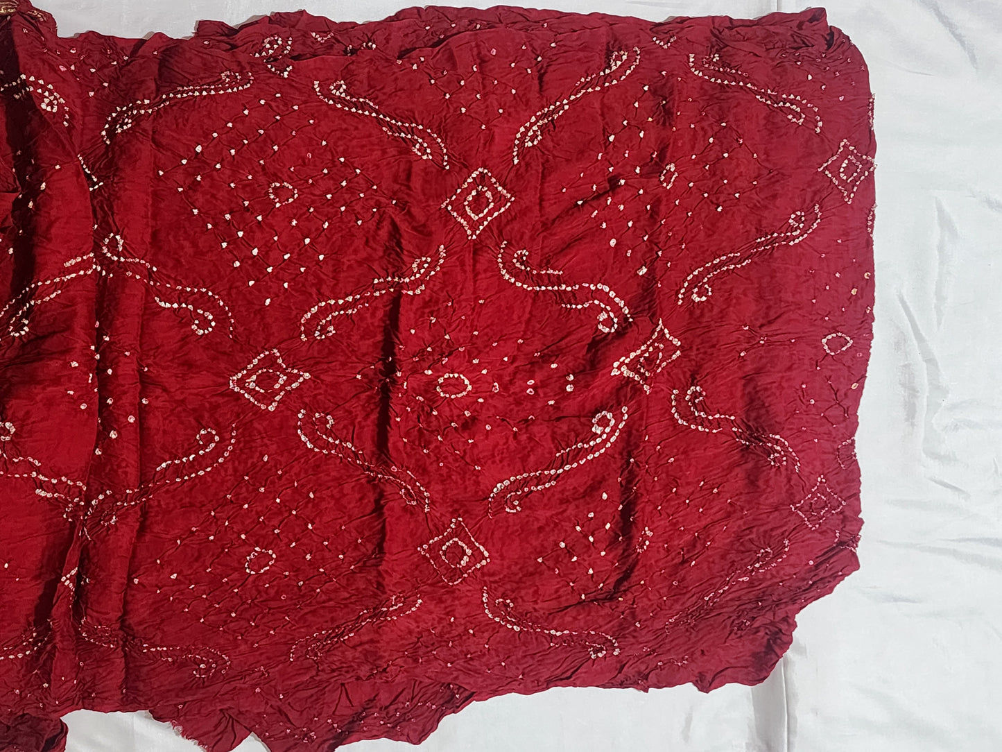Classic Red with Golden Zari Pallu  Bandhani Modal Silk Saree