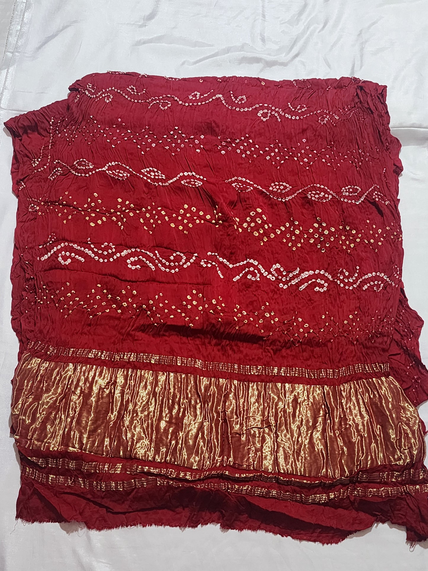Classic Red with Golden Zari Pallu  Bandhani Modal Silk Saree