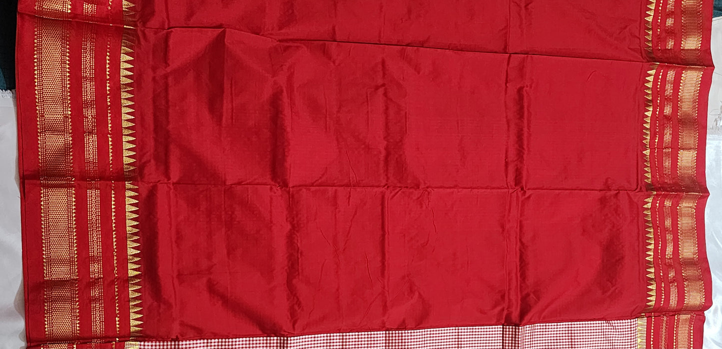 Red and White Checks Ilkal Silk Saree