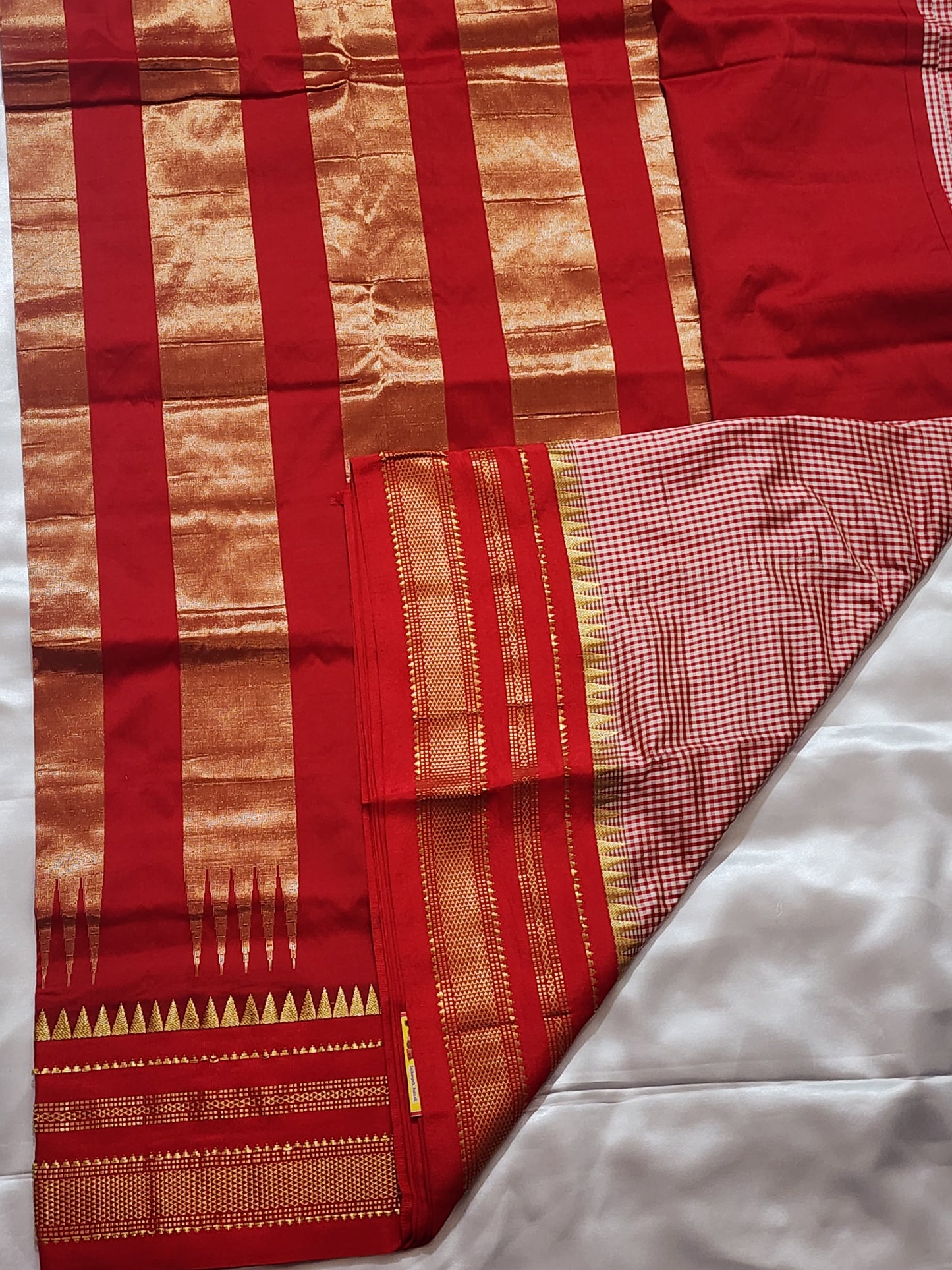 Red and White Checks Ilkal Silk Saree