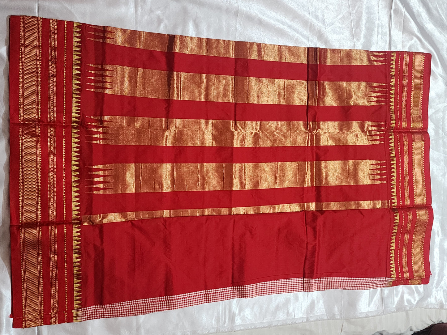 Red and White Checks Ilkal Silk Saree