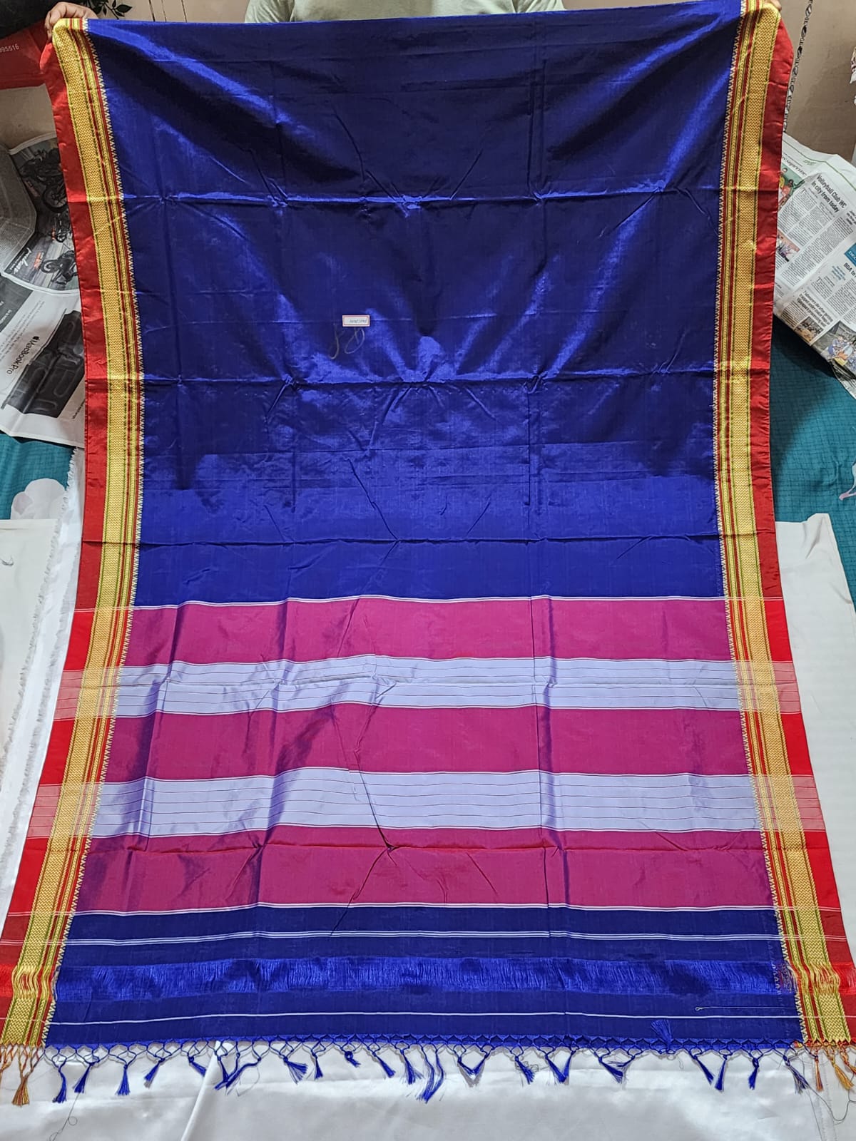 Blue Red Ilkal cotton  Saree