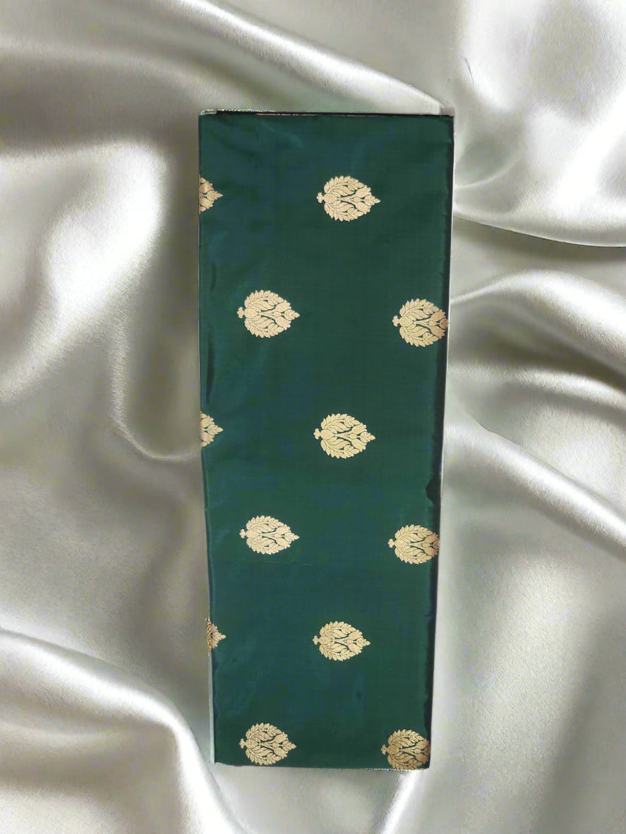 Bottle Green Banarasi Silk Saree with Golden Leaf Motifs