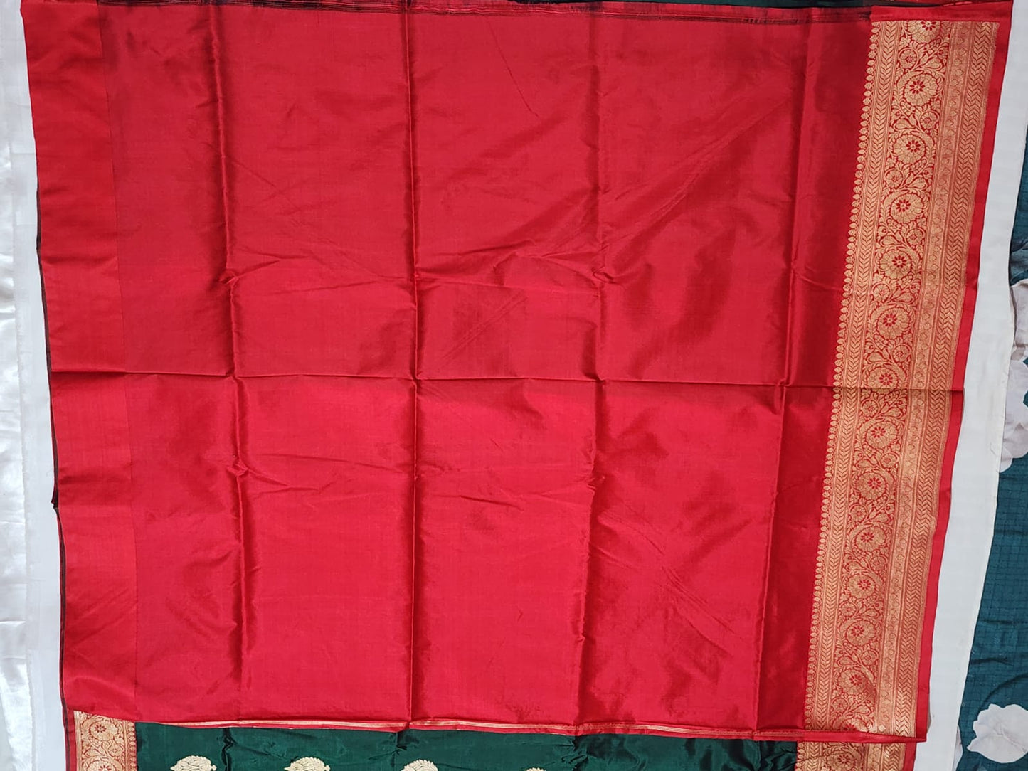 Bottle Green Banarasi Silk Saree with Golden Leaf Motifs