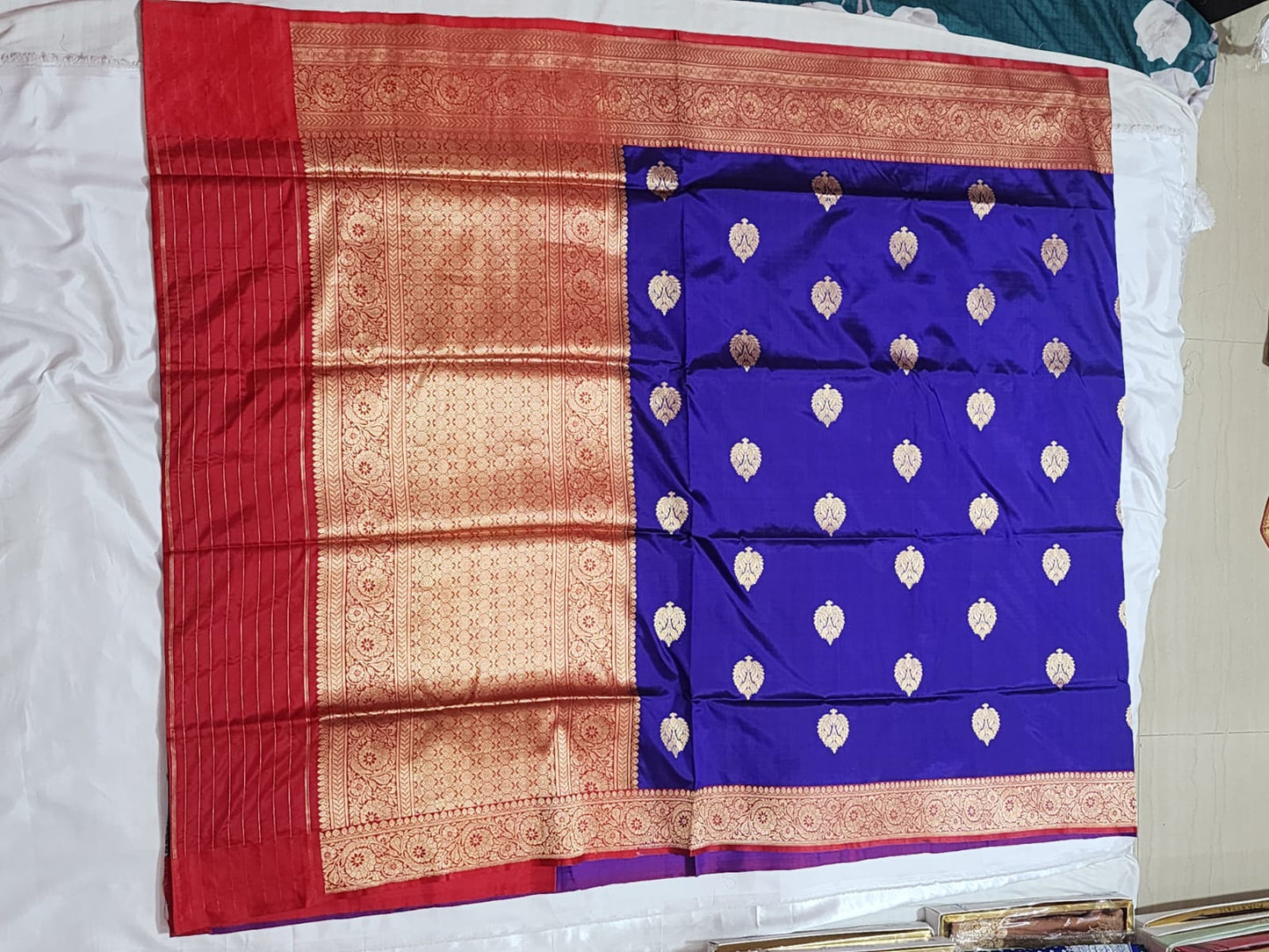 Royal Blue Banarasi Silk Saree with Gold Zari Motifs