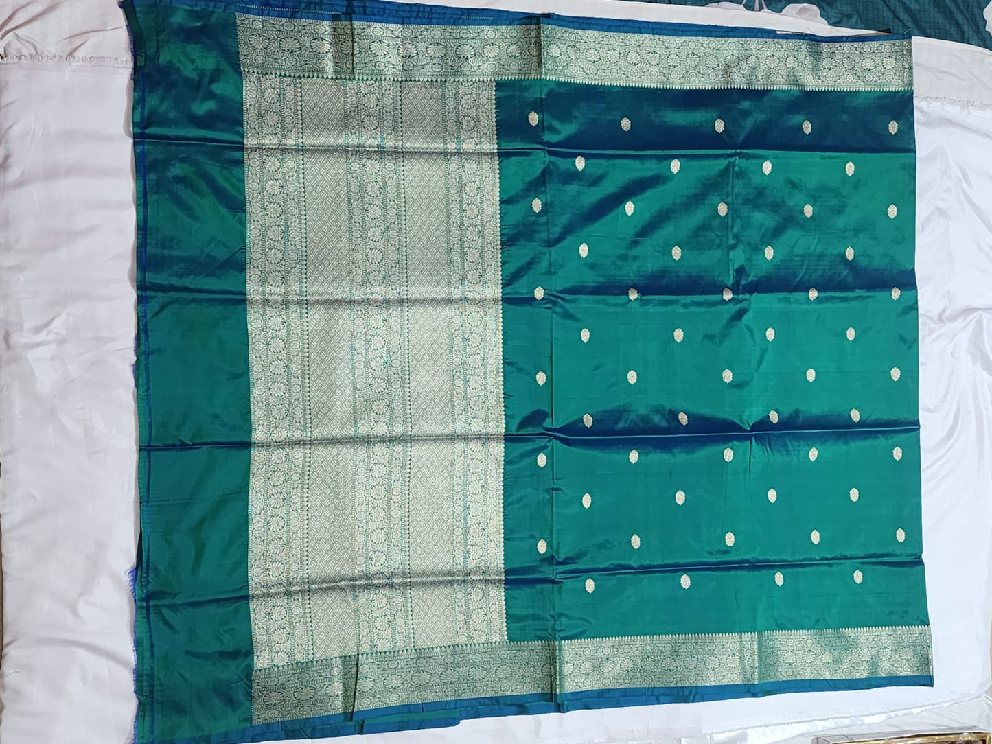 Emerald Green Banarasi Silk Saree with Gold Zari Buttas