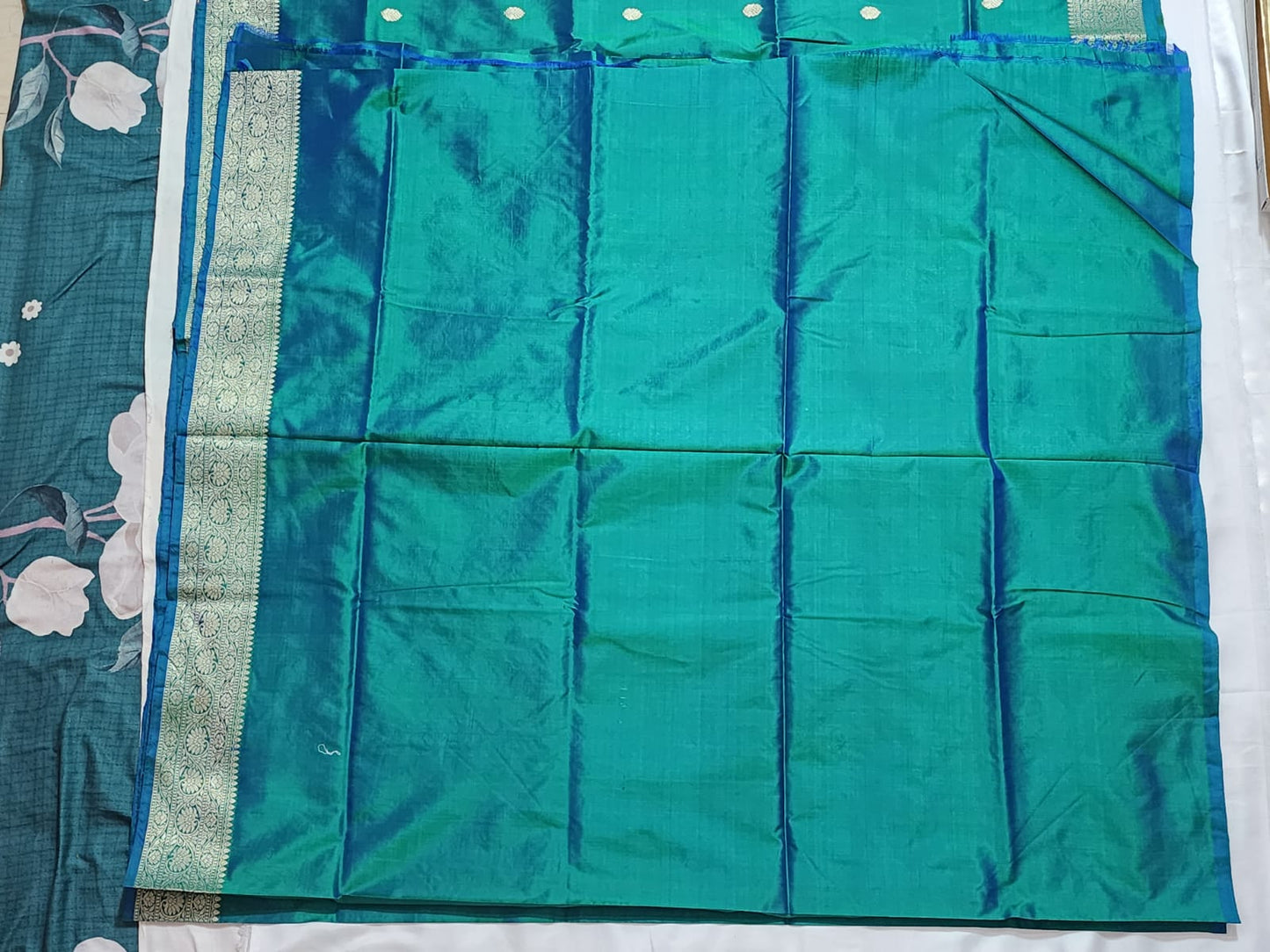 Emerald Green Banarasi Silk Saree with Gold Zari Buttas