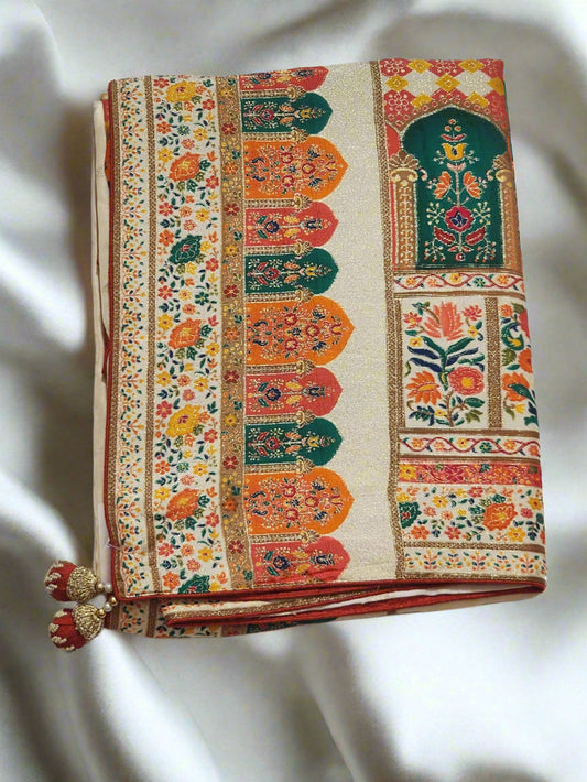 Cream Base Dola Silk Saree