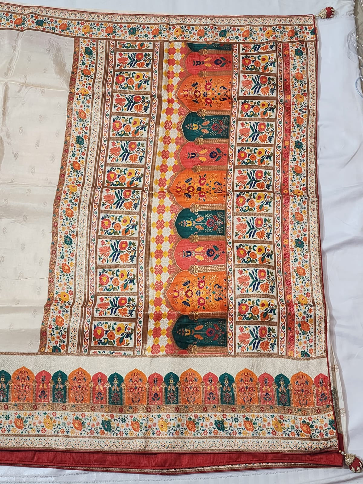 Cream Base Dola Silk Saree