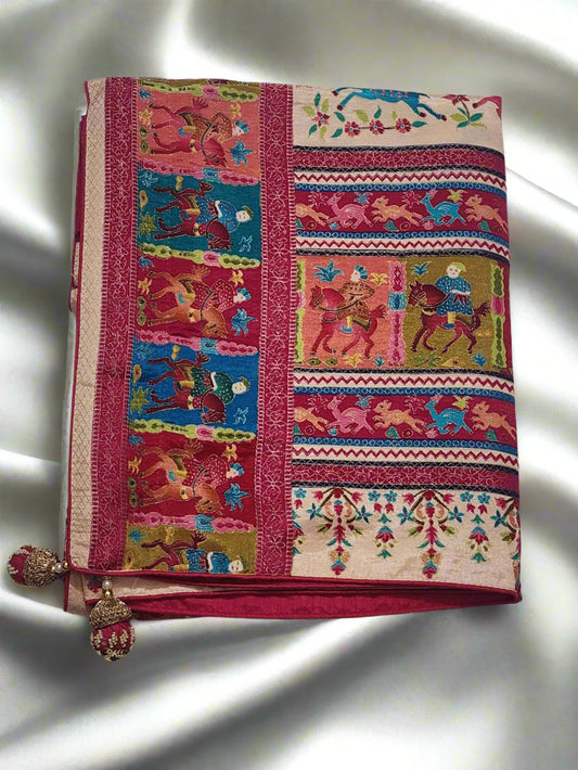 Cream Base with Multicolour Dola Silk Saree