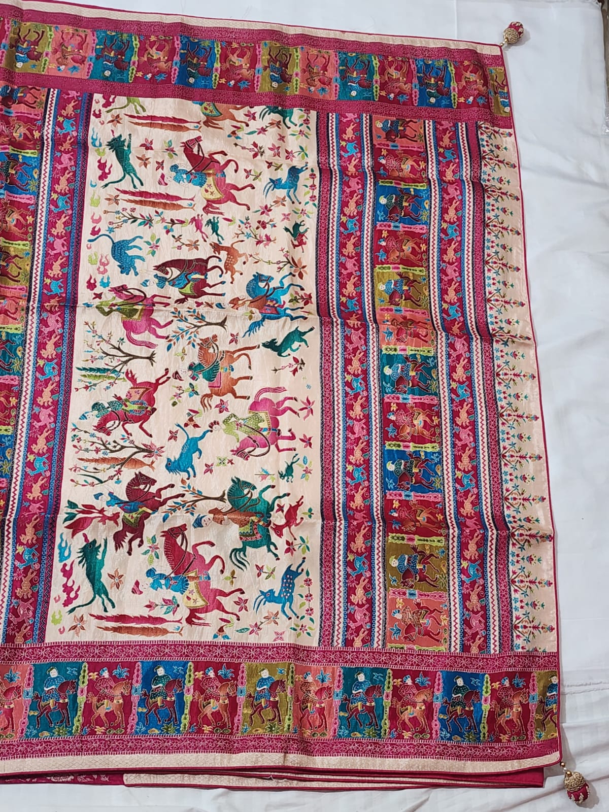 Cream Base with Multicolour Dola Silk Saree
