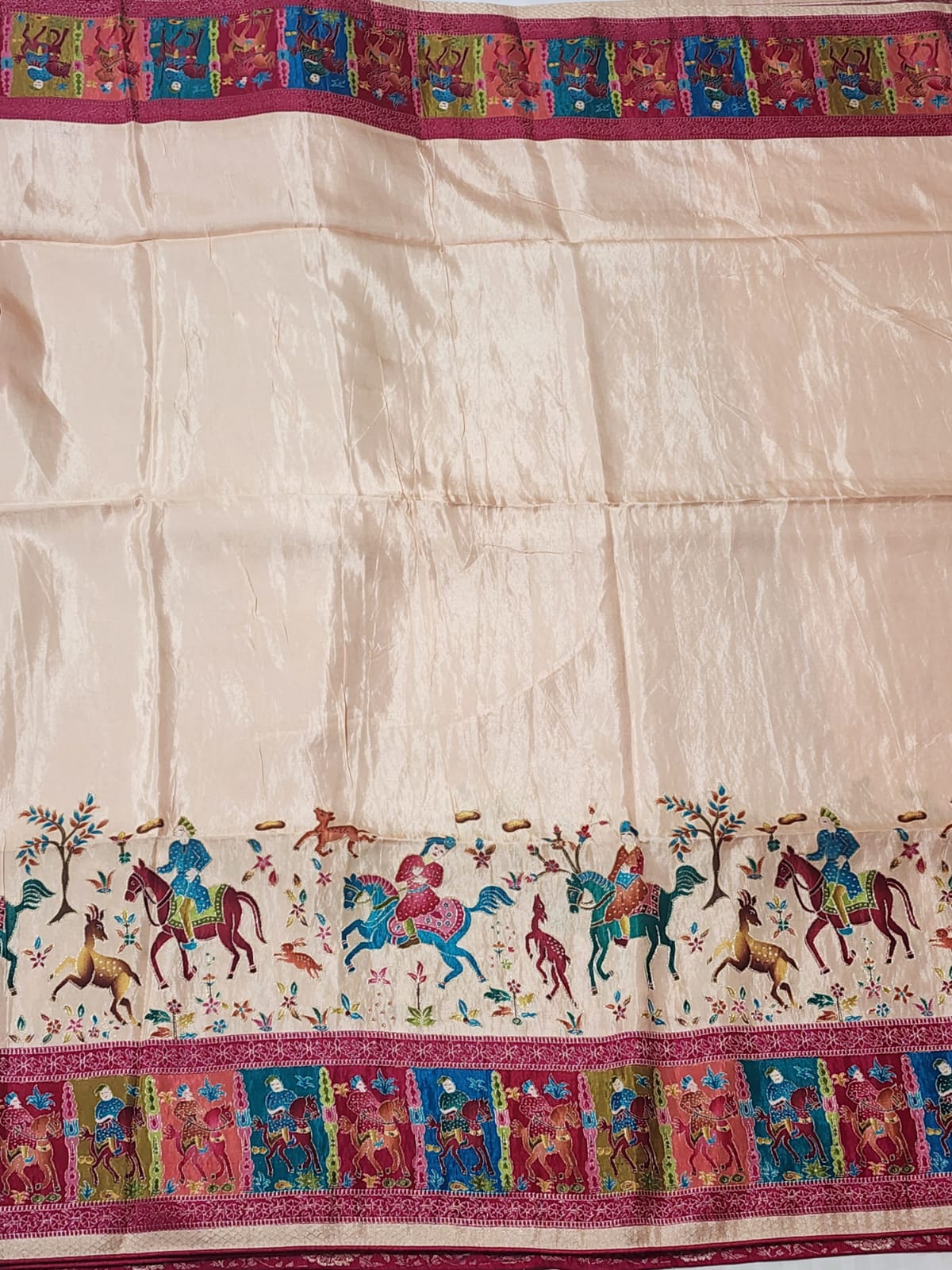Cream Base with Multicolour Dola Silk Saree