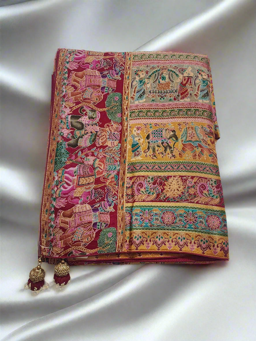 Deep Red Dola Silk Saree