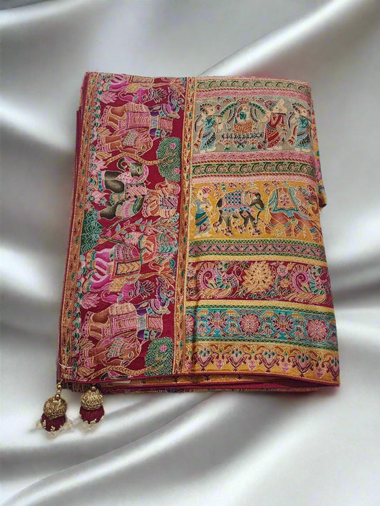 Deep Red Dola Silk Saree