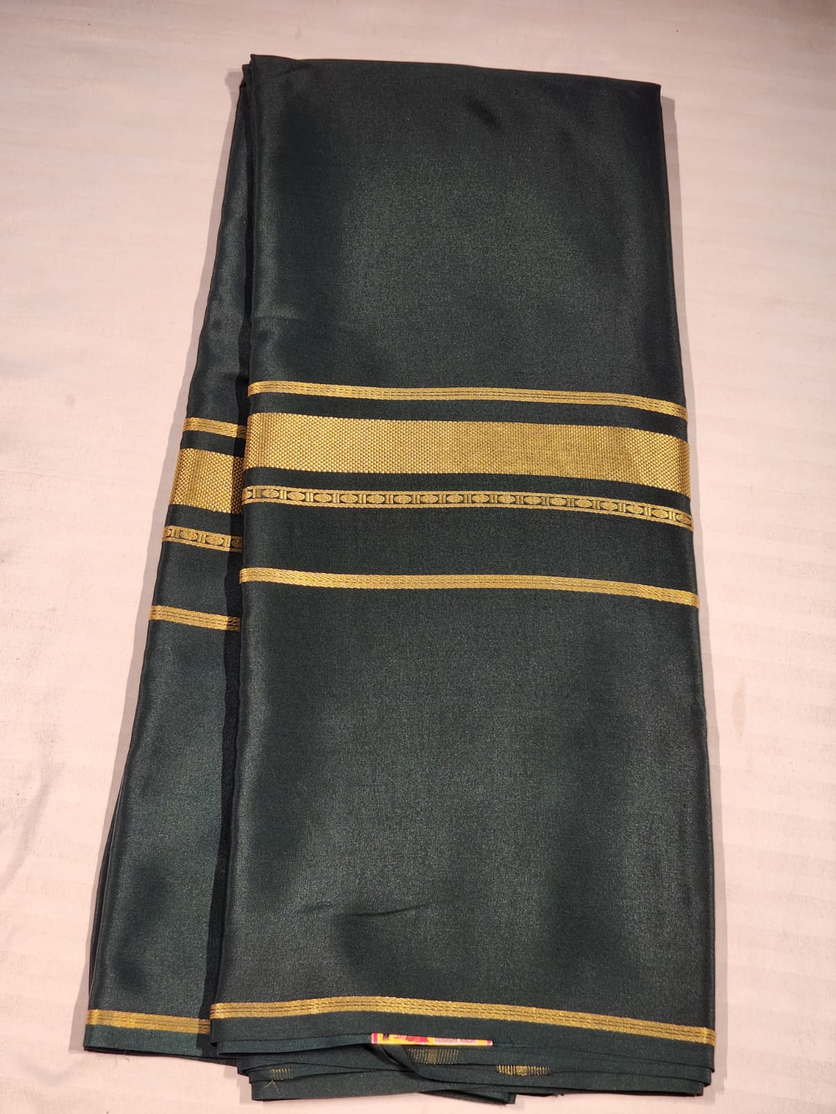 Elegant Green Mysore Silk Saree with Minimal Gold Zari Borders