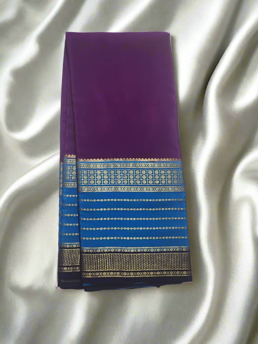 Purple and Royal Blue Mysore Silk Saree
