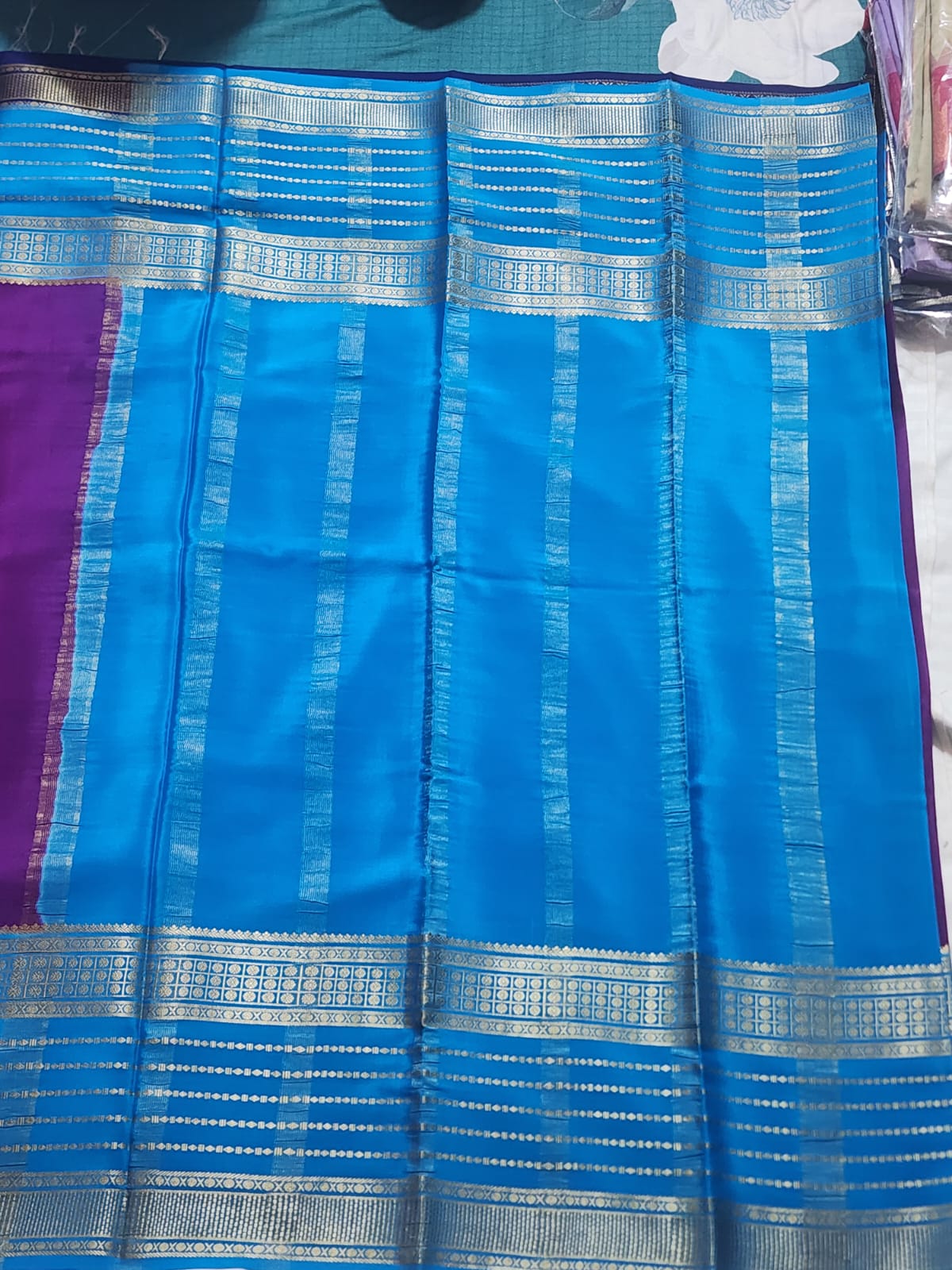 Purple and Royal Blue Mysore Silk Saree