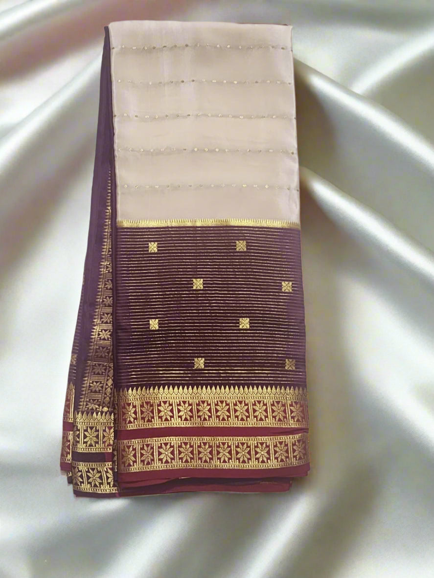 Graceful Cream & Maroon Mysore Silk Saree