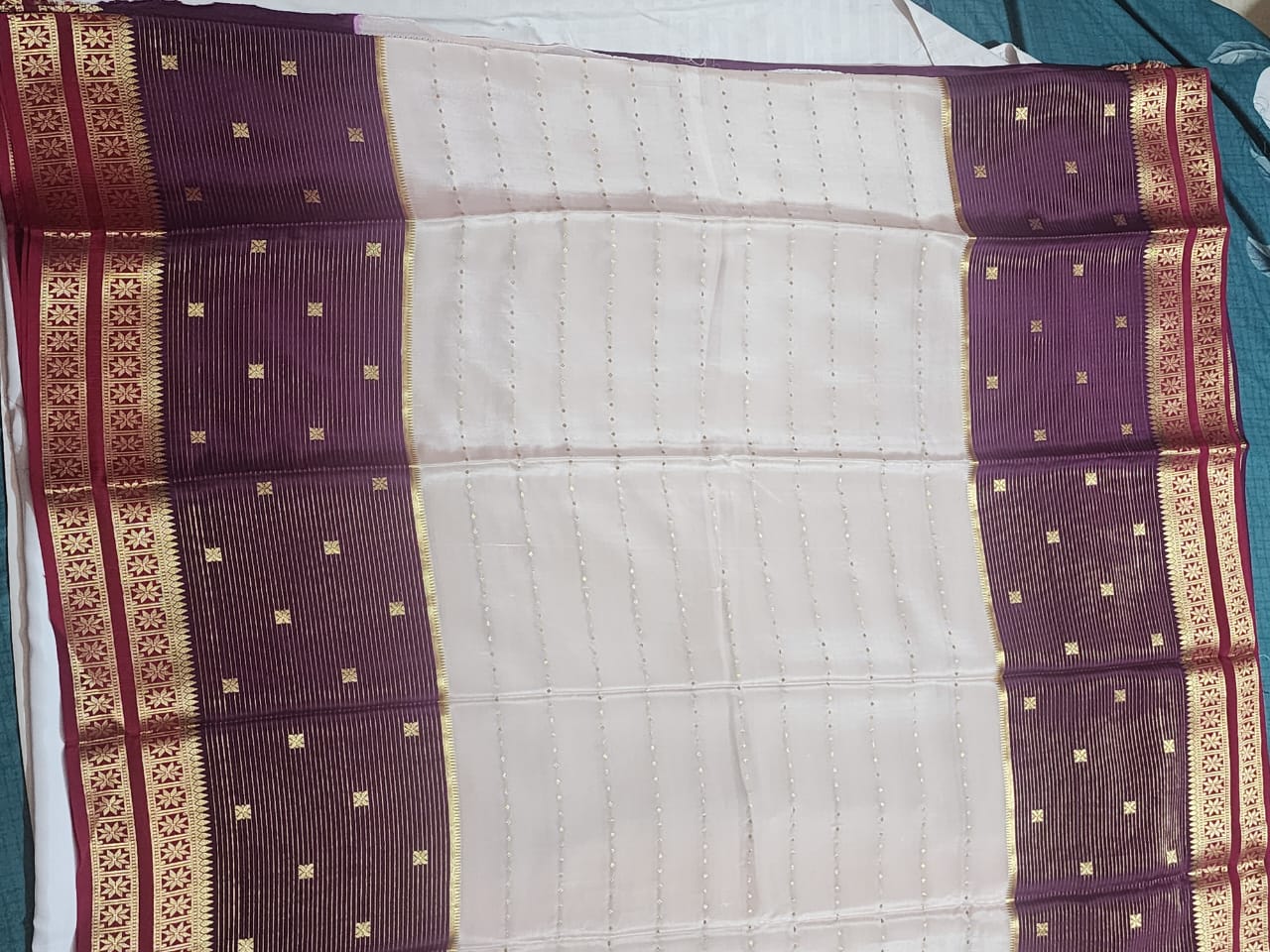 Graceful Cream & Maroon Mysore Silk Saree