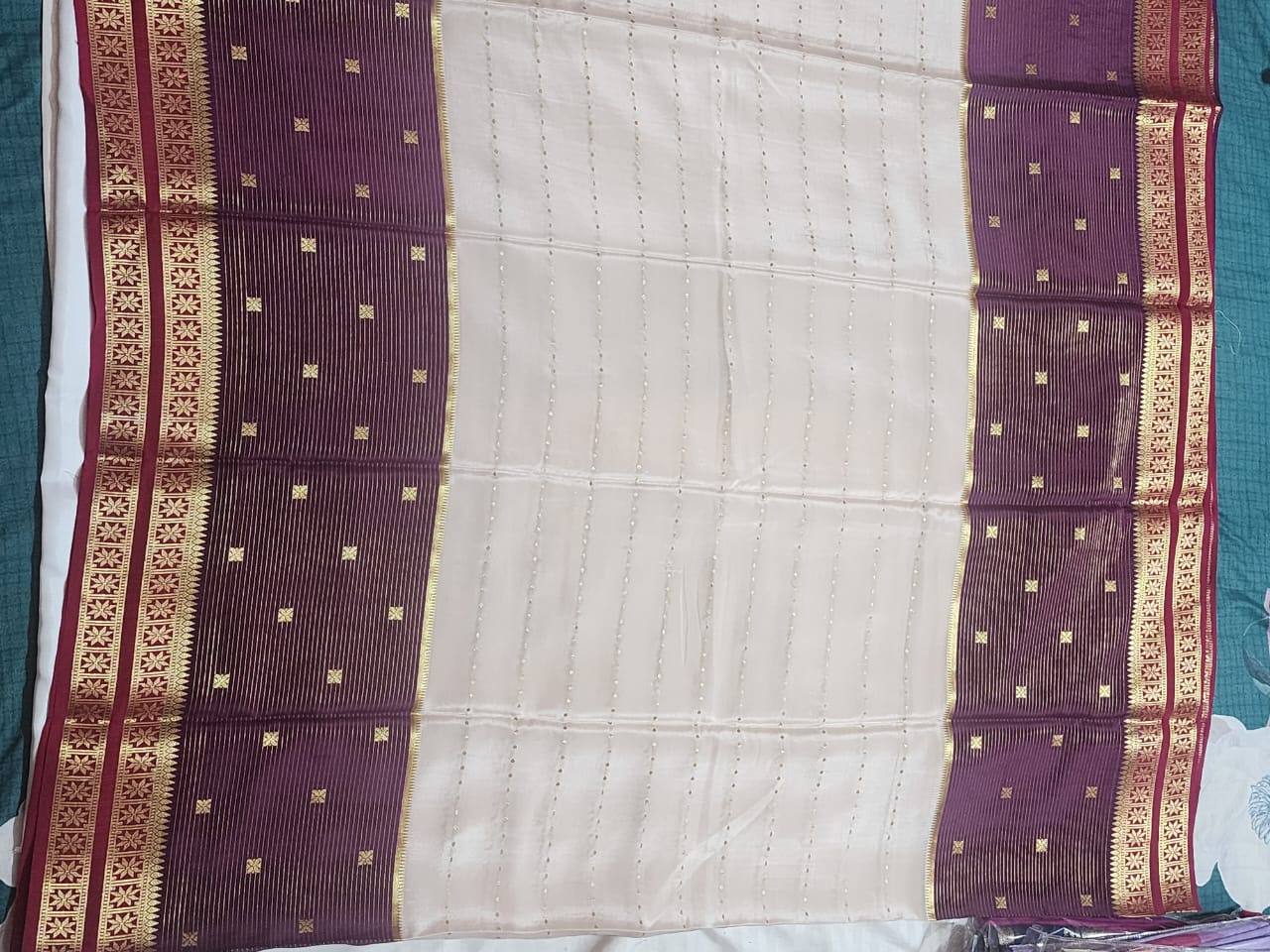 Graceful Cream & Maroon Mysore Silk Saree