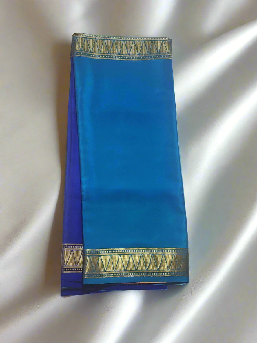 Royal Blue and Violet Mysore Silk Saree