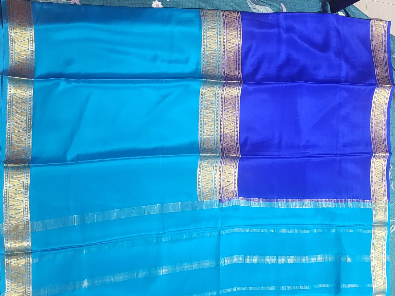 Royal Blue and Violet Mysore Silk Saree