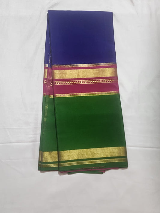 Royal Blue and Parrot Green Mysore Silk Saree