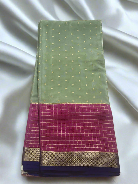 Pistachio Green & Magenta Pink Mysore Silk