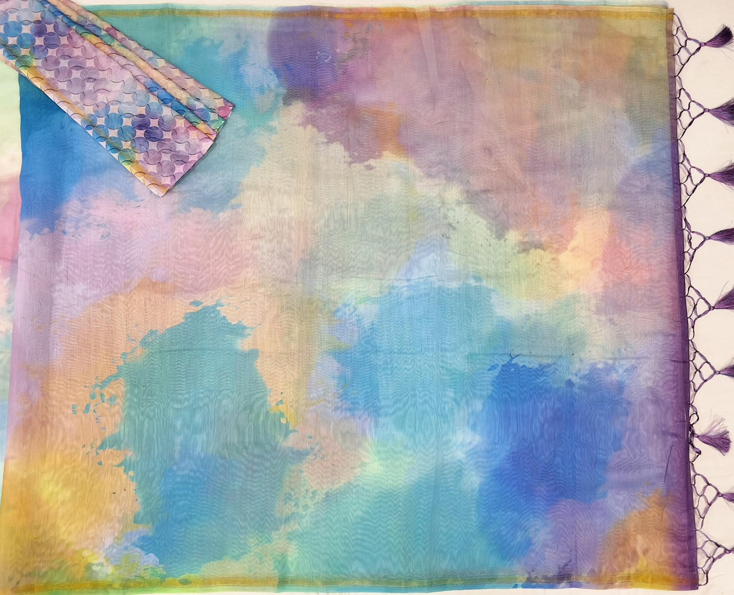 Pastel Whisper German Print Saree with Multicolour Cloud Effect