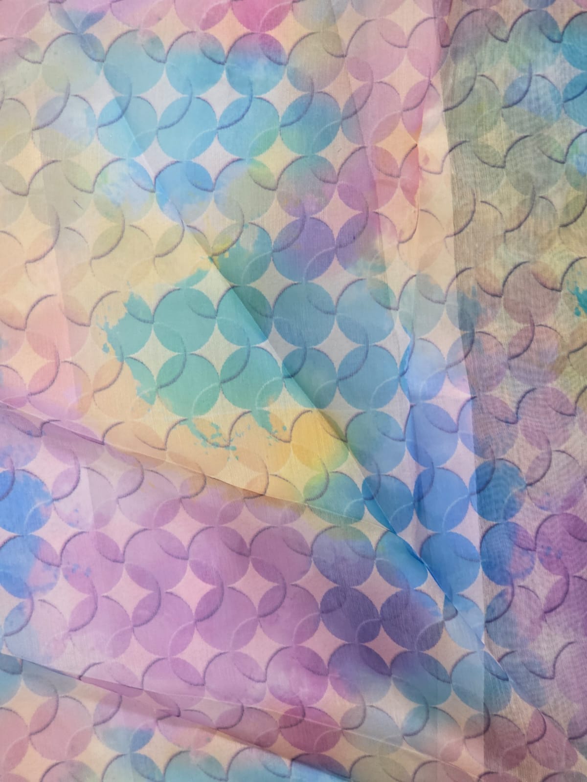 Pastel Whisper German Print Saree with Multicolour Cloud Effect
