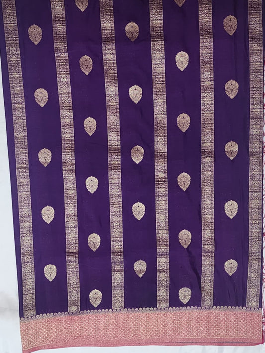 Royal Purple with Rani Pink Border Khadi Georgette Banarasi Saree