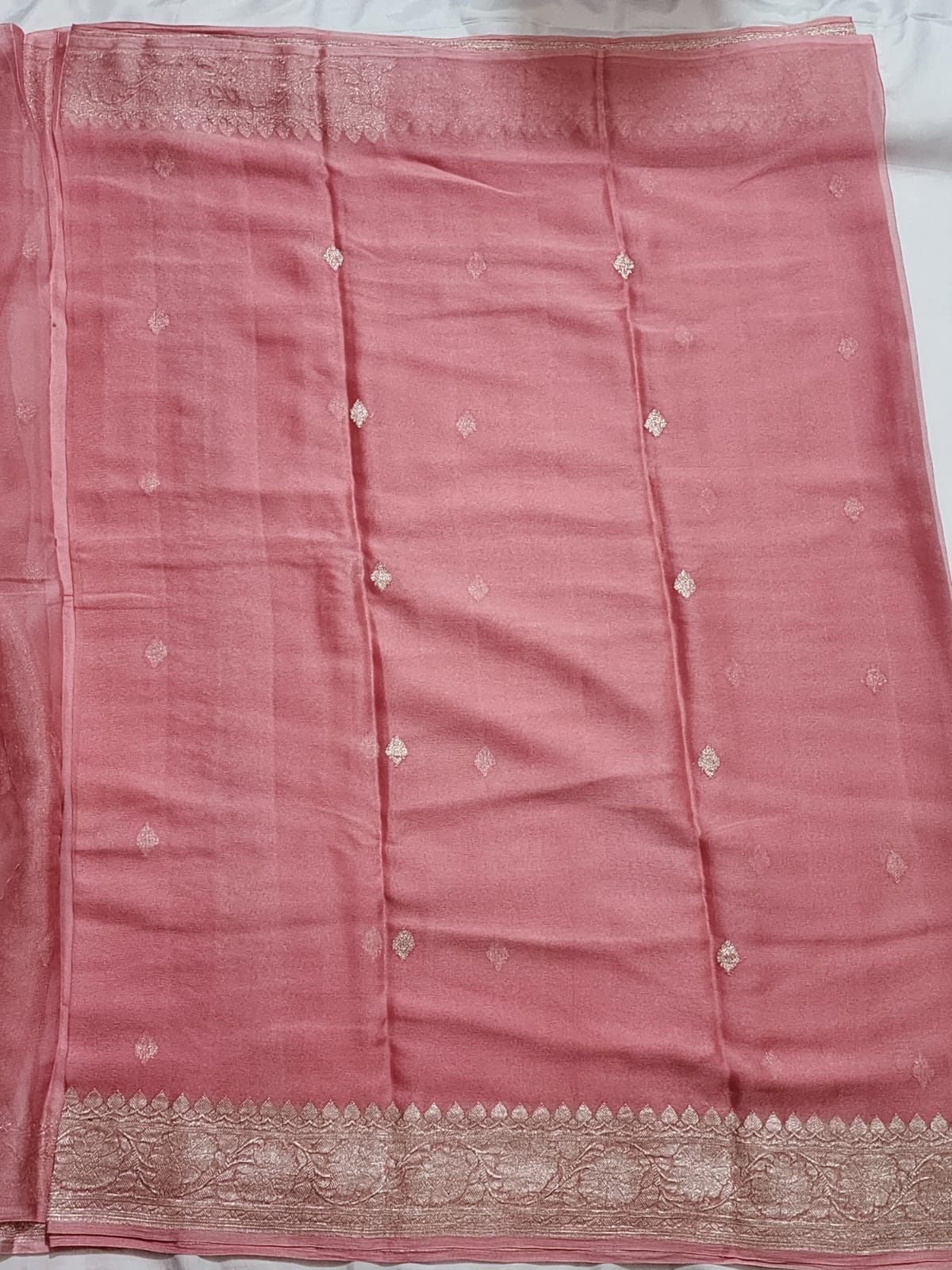 Blush Pink with Silver Zari Border Khadi Chiffon Banarasi Saree
