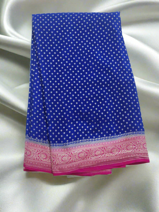 Royal Blue with Pink Zari Border Khadi Georgette Banarasi Saree