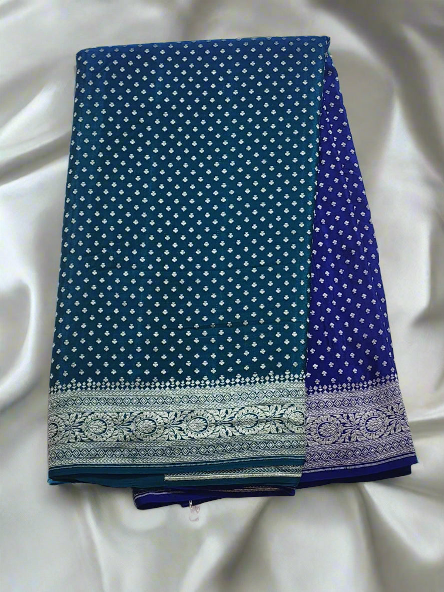 Teal and Violet with Silver Zari Border Khadi Georgette Banarasi Saree
