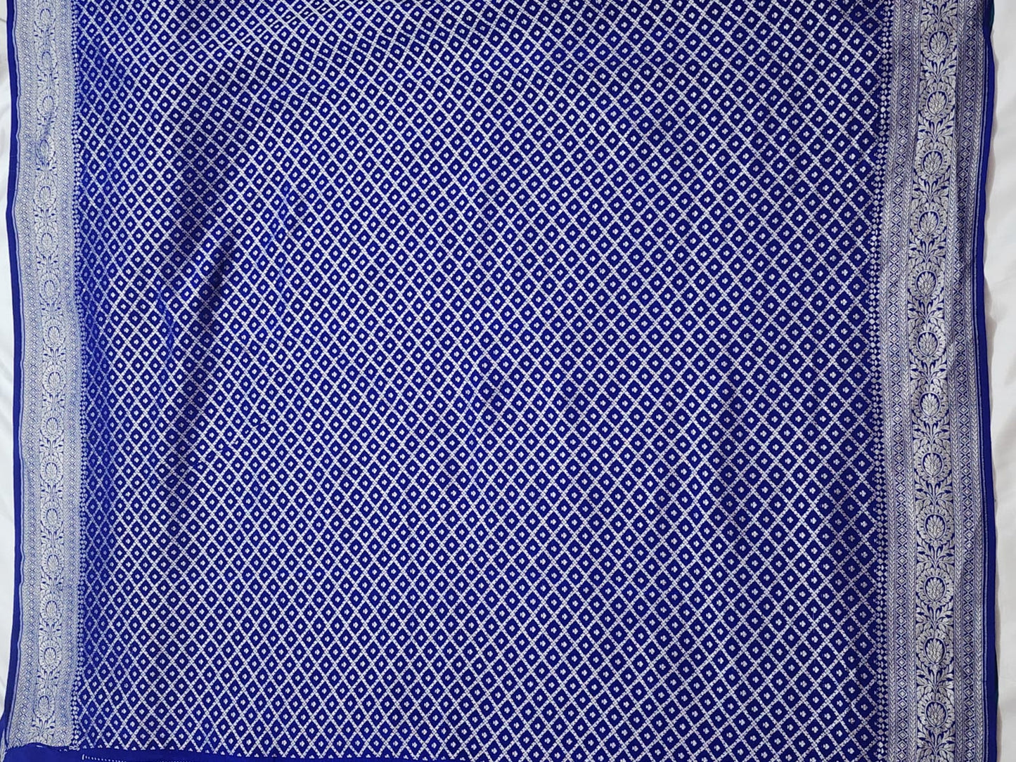 Teal and Violet with Silver Zari Border Khadi Georgette Banarasi Saree