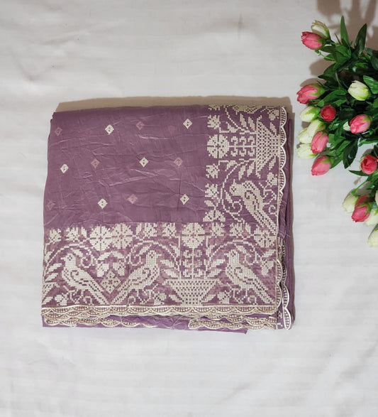 lavender with White Embroidery Organza Saree