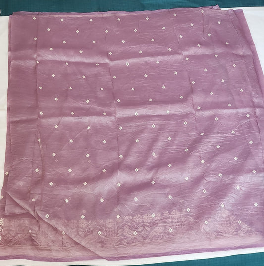 lavender with White Embroidery Organza Saree