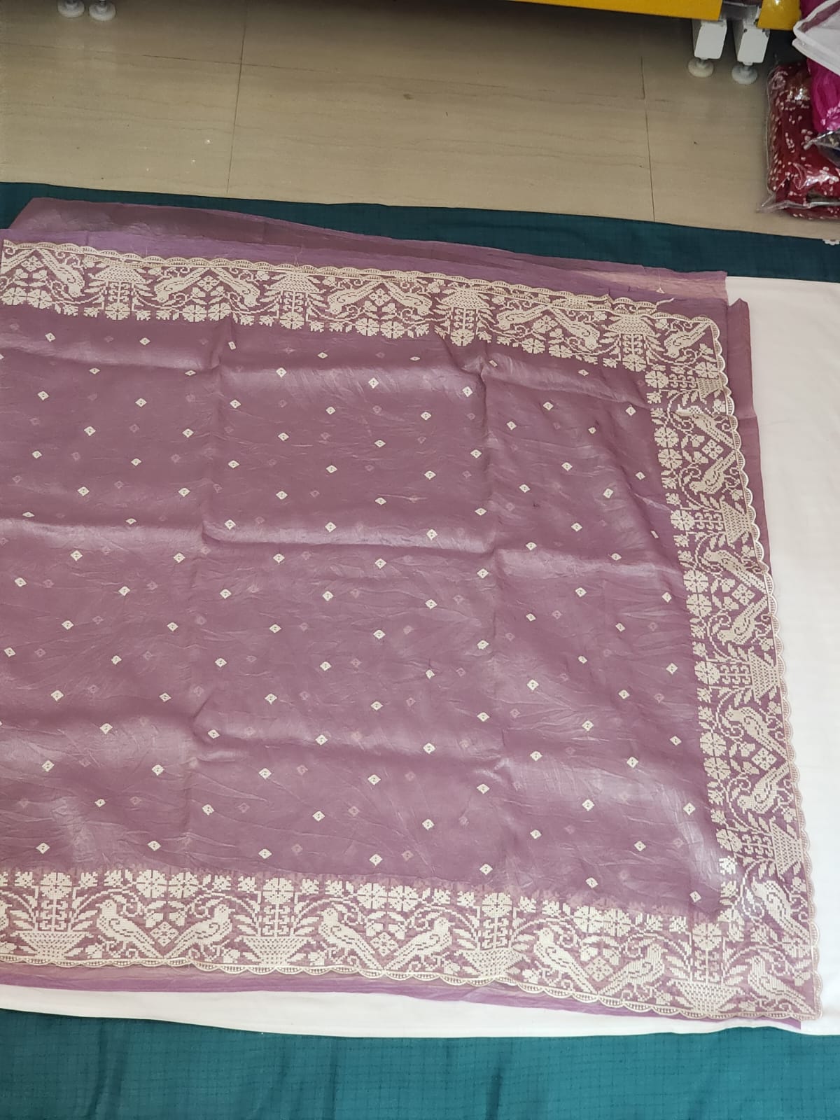 lavender with White Embroidery Organza Saree