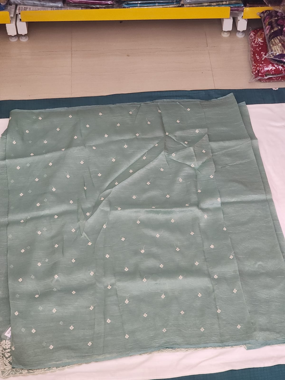 Mint Green with White Embroidery Organza Saree