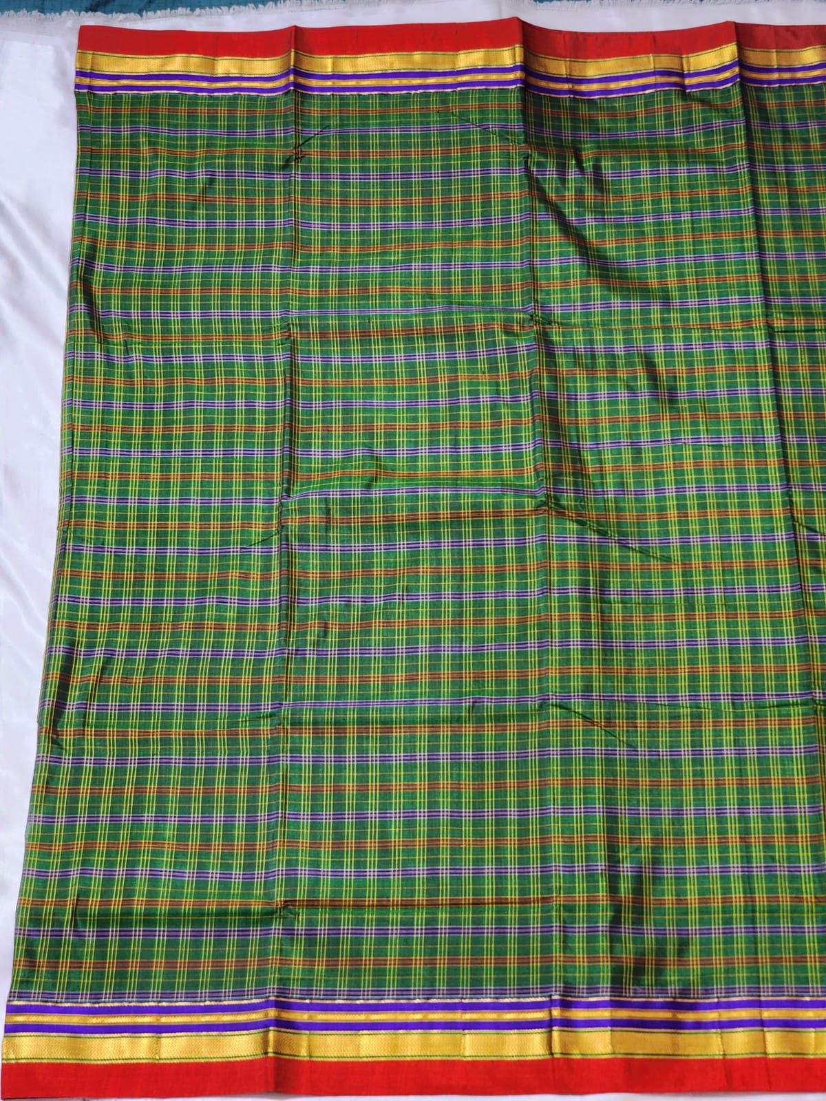 Green base with multicolor checks Ilkal Cotton Silk Saree