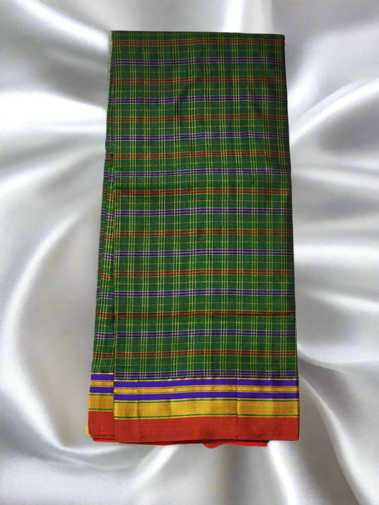 Green base with multicolor checks Ilkal Cotton Silk Saree