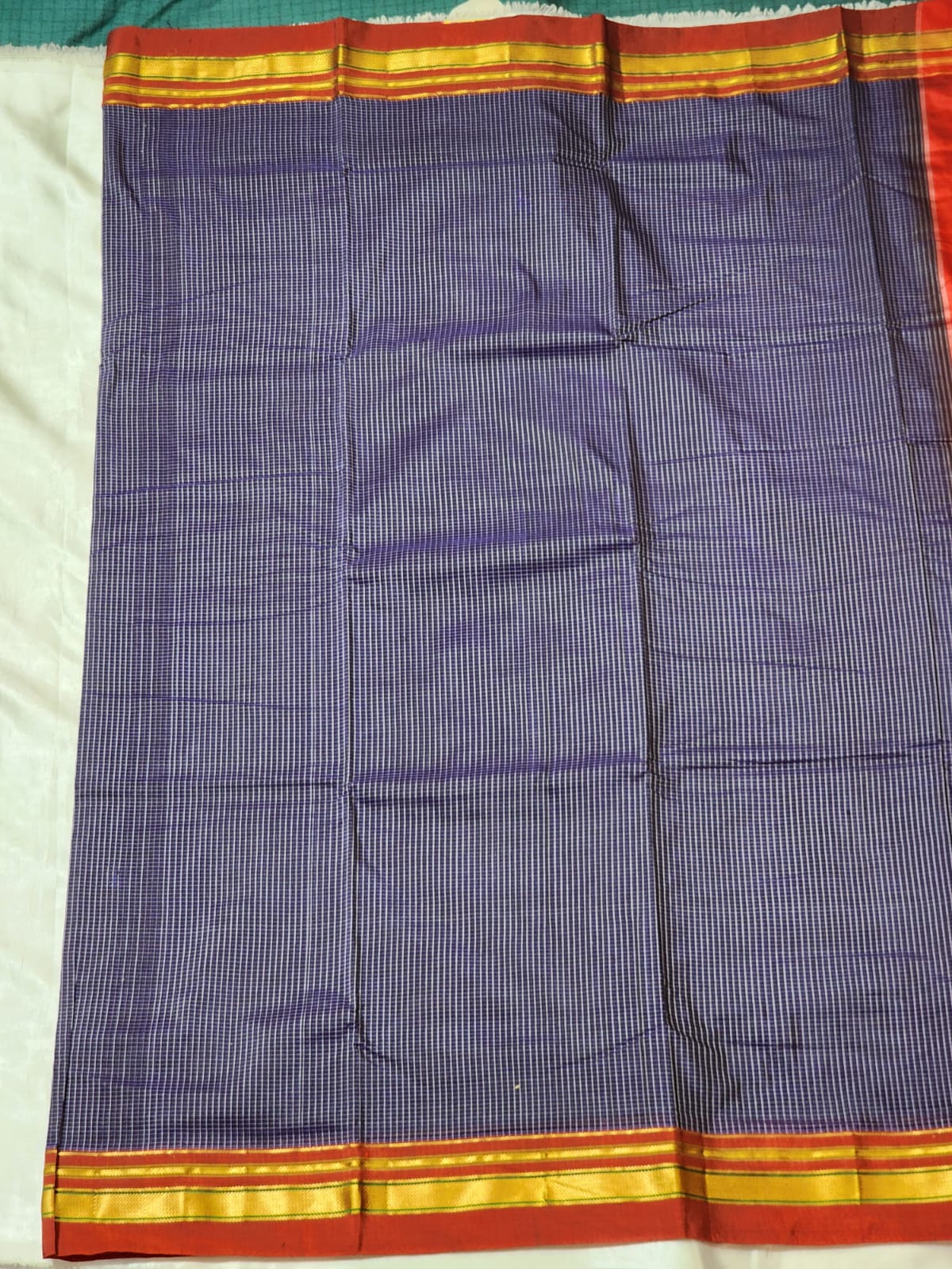 Violet with white checks  Ilkal Cotton Silk Saree