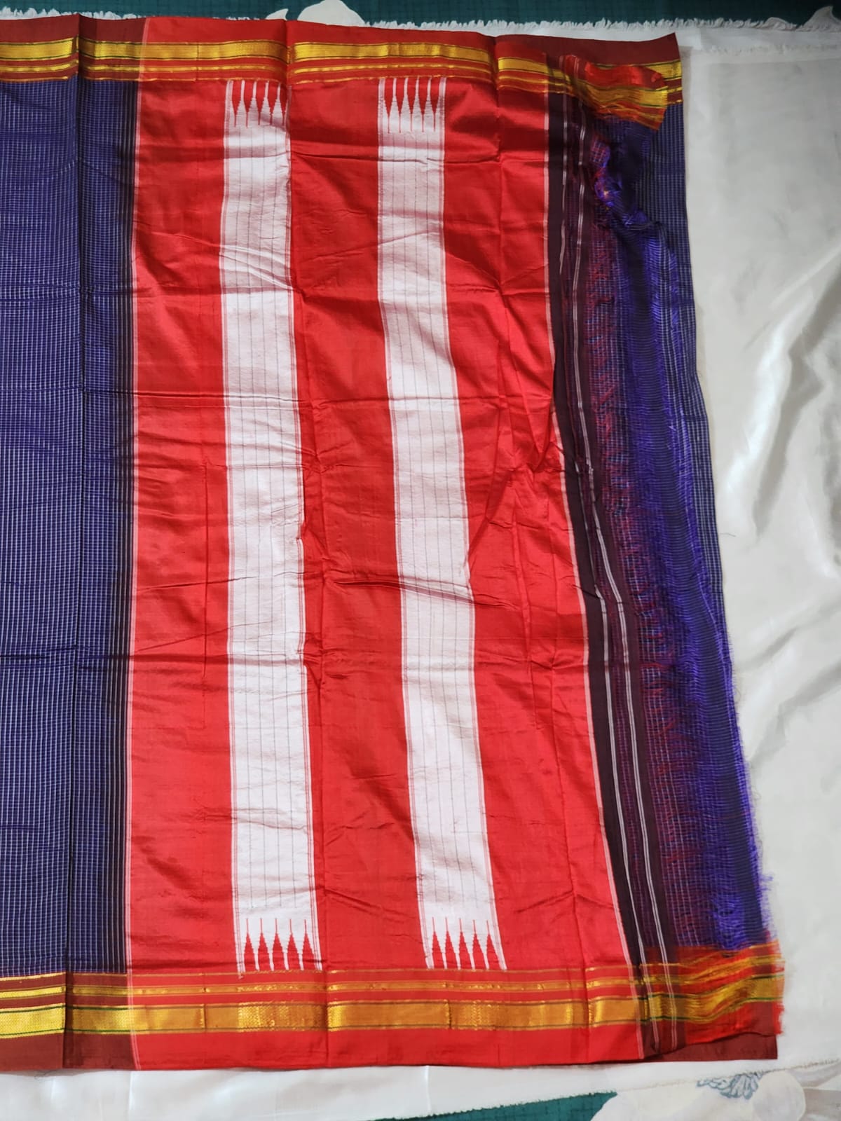 Violet with white checks  Ilkal Cotton Silk Saree