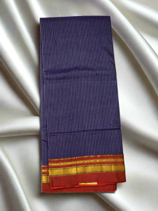 Violet with white checks  Ilkal Cotton Silk Saree