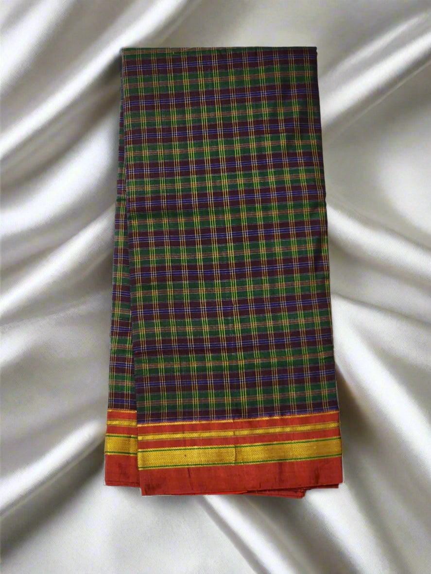 green blue multicolor checkered  Ilkal Cotton Silk Saree