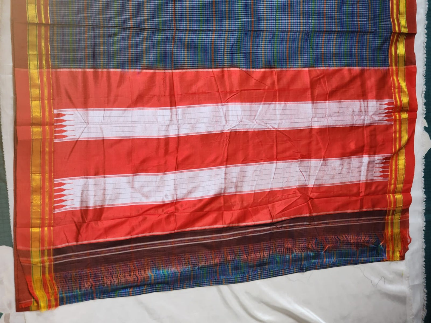 Blue base with multicolor checks Ilkal Cotton Silk Saree